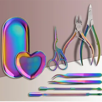 Набор кусачек для ногтей Rainbow Nail Art Маникюрный инструмент Бытовой пинцет-толкатель из нержавеющей стали Ножницы для удаления омертвевшей кожи Подарочная коробка Инструмент для ногтей