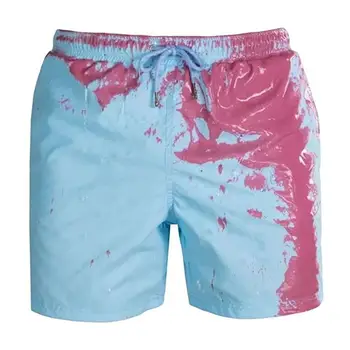 Мужские пляжные шорты, меняющие цвет, Летние быстросохнущие купальники для серфинга, Теплые плавки, шорты для серфинга