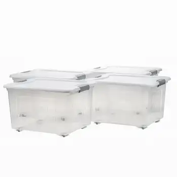 35-литровые контейнеры для взрослых из полипропиленового прозрачного ящика для хранения с колесиками и крышкой, набор из 4