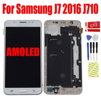 AMOLED Для Samsung Galaxy J7 2016 J710 J710F J710M J710MN J710H ЖК-дисплей с Сенсорным Экраном и Цифровым Преобразователем в сборе с рамкой