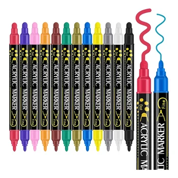 12 Цветов акриловых ручек с двойным наконечником Акриловые ручки для рисования по дереву, холсту, камню, наскальной живописи, стеклянным поверхностям