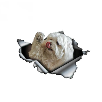 3D Мальтийская домашняя собака, Разорванная Металлическая наклейка на автомобиль, Наклейка для украшения автомобиля, Светоотражающие Аксессуары, Наклейка на животных, ПВХ, 13 см * 8 см