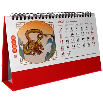 2024 Мини-настольный календарь, Китайский календарь, настольный перекидной календарь, Китайский календарь в спиральной переплете, декор офиса 2024