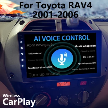 Беспроводной Автомобильный Радиоприемник CarPlay AI Voice 8 + 128 ГБ GPS-Навигации Для Toyota RAV4 RAV 4 2001-2006 Android 13 Мультимедийный Видеоплеер