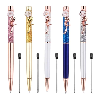 Шариковые ручки 5 шт., персонализированная металлическая ручка Bling Dynamic с жидким песком из розового золота, черные чернила для подарков, канцелярские принадлежности для декора офиса