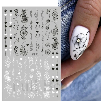 3D Подвески Цветы Наклейки Для Ногтей Черный Цветок Лист Кружева Бабочка Дизайн Ногтей Слайдеры Клейкие Наклейки Украшения Для Маникюра TRF872