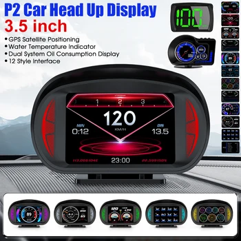 3,5-дюймовый автомобильный HUD-дисплей GPS Спутниковое позиционирование Цифровой GPS Спидометр Интерфейс в 12 стилях Автомобильные часы Автоаксессуары