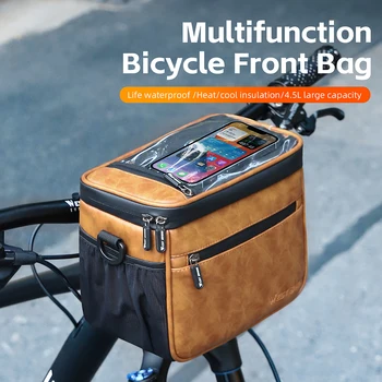 Сумка для велосипедного руля, водонепроницаемая сумка для телефона с сенсорным экраном, большой емкости 4,5 л, портативный термоизолированный кулер для MTB Road