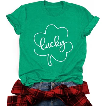 Женские футболки на День Святого Патрика, футболка с трилистником, топы с коротким рукавом на День Святого Пэдди, Счастливый Зеленый клевер