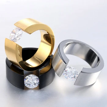 Новое кольцо с белым цирконом, мужское обручальное кольцо из нержавеющей стали желтого, золотого, серебряного цвета, ювелирные изделия, Обещающие Обручальные кольца для мужчин