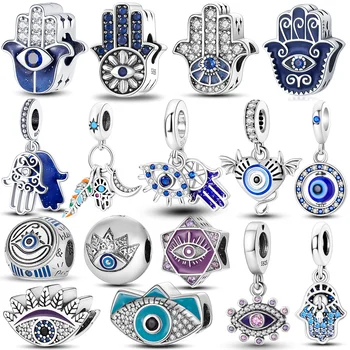 Подвеска Lucky Blue Devil Eyes Подходит к оригинальному браслету Pandora, ожерелью из стерлингового серебра 925 пробы, талисманам из пальмового Египта, бусине, ювелирным изделиям DIY