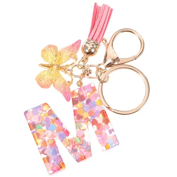 Брелок с буквами, сумка-шарм, Многоцветное сердце, блестки, брелок-бабочка, брелок для ключей, цепочка для ключей