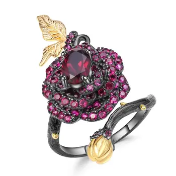 Дизайнерское кольцо Secret Garden с натуральной розой, серебряное кольцо с натуральным сокровищем S925