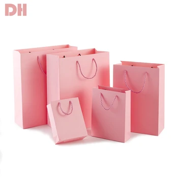 Розовый бумажный пакет Подарочный Крафт-бумажный пакет На заказ Сумка для одежды Для покупок Упаковка производителей Крафт-бумажных пакетов