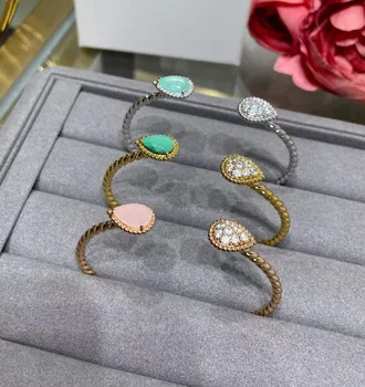 Новый женский браслет с кристаллами AB Gems, Открытый браслет с каплями океанской воды, Свадебные украшения из Розового Циркона и Груши, дизайн спиральных бусин Регулируется