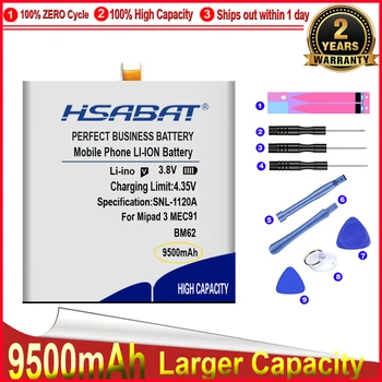 Аккумулятор HSABAT 0 Cycle 9500mAh BM62 для Xiaomi Pad 3 Mipad 3 MEC91, Высококачественный Сменный аккумулятор