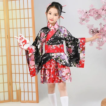 Женский танцевальный костюм в стиле аниме, детский косплей-костюм Лолиты, японское вечернее платье, комплект юбок, кимоно для девочек, Улучшенная Юката
