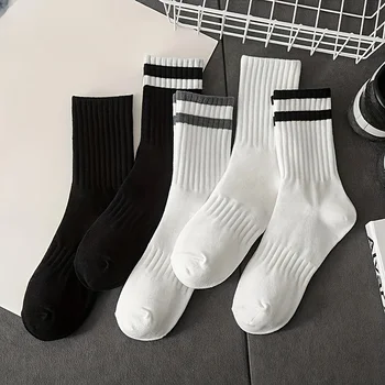 1 шт., носки в японско-корейском стиле в полоску с 2 полосками, носки средней длины, простые вертикальные спортивные удобные хлопковые женские хлопчатобумажные носки