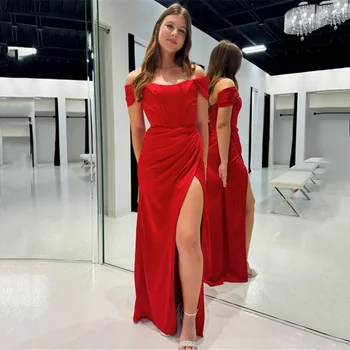 Itsmilla, элегантные красные длинные платья для выпускного вечера со съемными рукавами с открытыми плечами, Атласное вечернее платье с высоким разрезом, платье для свадебной вечеринки