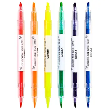 Двуглавая флуоресцентная ручка, 6-цветной фломастер, цветной фломастер, толстая и тонкая ручка для письма, канцелярские принадлежности для студентов