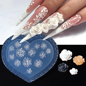 1 шт. Силиконовая форма для ногтей в виде цветка розы, украшения для ногтей в виде любовного бантика, 3D Акриловые пластины для штамповки, форма для маникюра 
