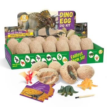 Игрушки из яиц динозавров Яйца динозавров с 12 динозаврами и стволом инструмента для копания Археология Палеонтология Образовательные науки Рождественский подарок