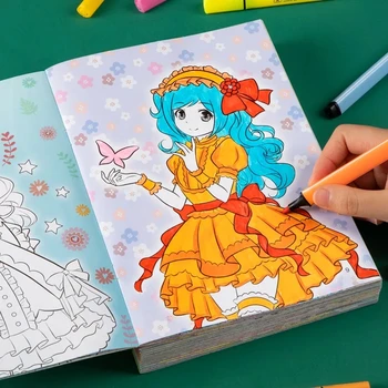 6 Книг на 192 страницы, книжка-раскраска для рисования акварельными ручками принцессы для детей 3-8 лет, подарок для девочки