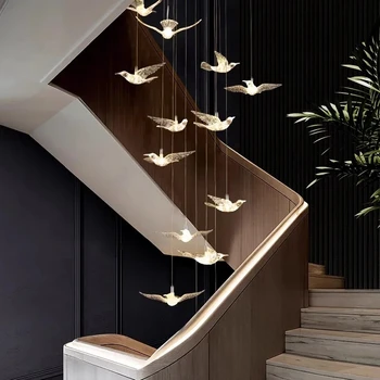 Светодиодная люстра Bird Design для лестницы Роскошной гостиной Подвесной светильник для коридора Длинные спиральные акриловые лампы