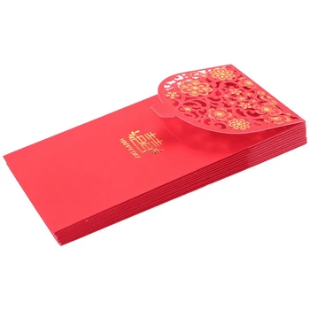 50ШТ китайских красных конвертов, конвертов с деньгами, свадебных красных пакетов для новогодней свадьбы (7X3,4 дюйма)