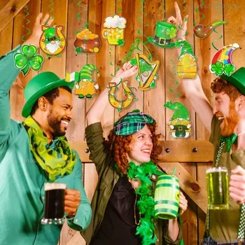 Ирландский флаг на День Святого Патрика, Клевер, Спираль, Подвесная атмосфера в домашней комнате, Подвесные украшения, принадлежности и аксессуары