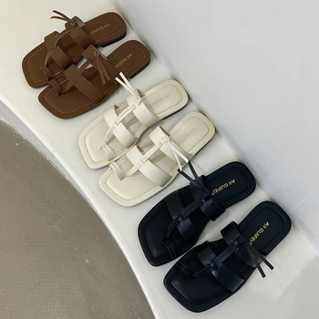 Женские тапочки на плоской подошве, женская повседневная обувь в римском стиле 2023, летние сандалии, модные вьетнамки, женские сандалии-горки