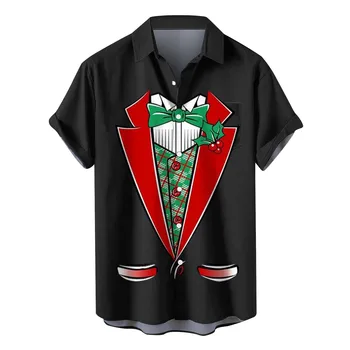 рубашка для мужчин на Рождество 2023 navidad gift, Новые Мужские Повседневные блузки с Рождественским принтом, Свободная Модная Рубашка С короткими Рукавами рубашка