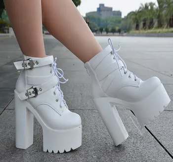 Модные ботильоны в европейском и американском стиле, новинка весны 2023 года, корейские толстые короткие ботинки на очень высоком каблуке 14 см, женские ботинки