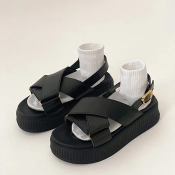 2022 Новые летние сандалии, женская индивидуальность, пляжная однотонная модная обувь, подарок для вечеринки, женские сандалии в римском стиле